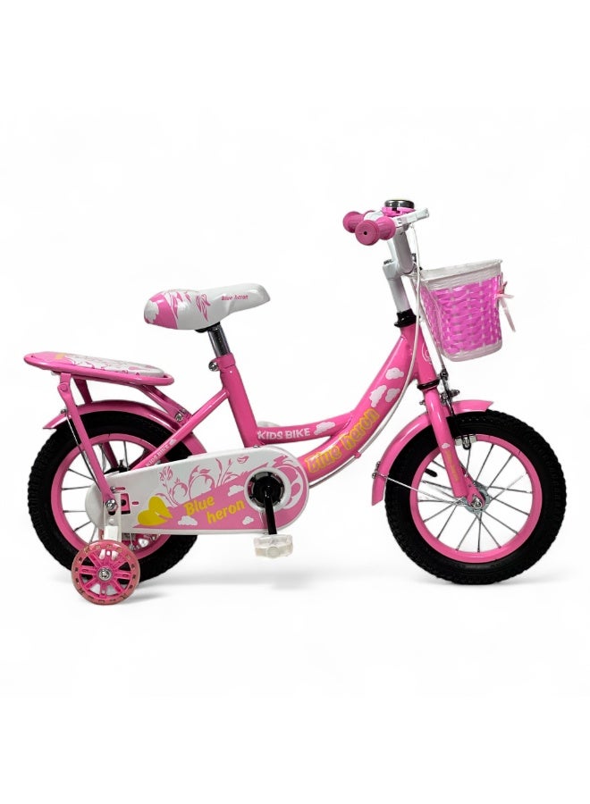 AL BADER Freestyle Kids Bike 12 Inch Bicycle for Boys & Girls Modern Design, Ages 3-6 Years, Pink Color, With 2 Seats and Basket, Lighted Training Wheels, Air Tires 12-Inch. - Image 1